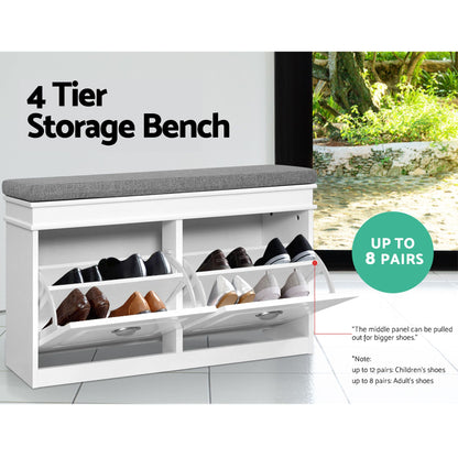 Shoe Bench Set Flip Drawer Storage White | HomeAndLiving - 6