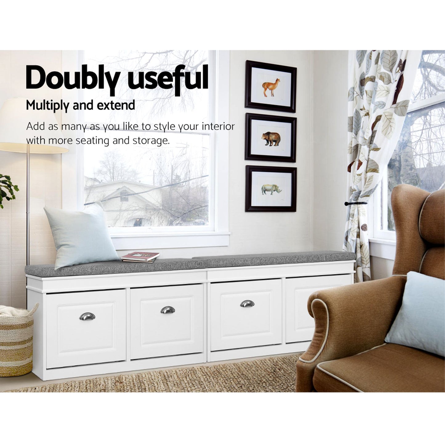 Shoe Bench Set Flip Drawer Storage White | HomeAndLiving - 7