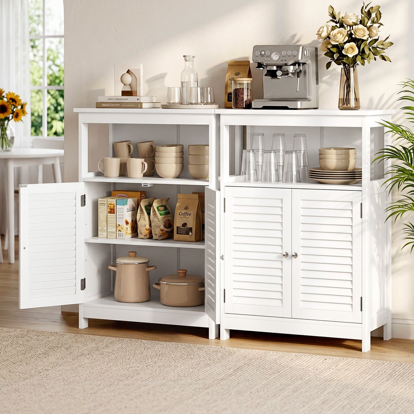 Buffet Sideboard Cabinet Set of 2 White | HomeAndLiving