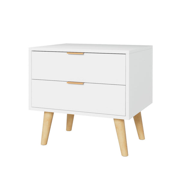  Bedside Table 2 Drawers - White