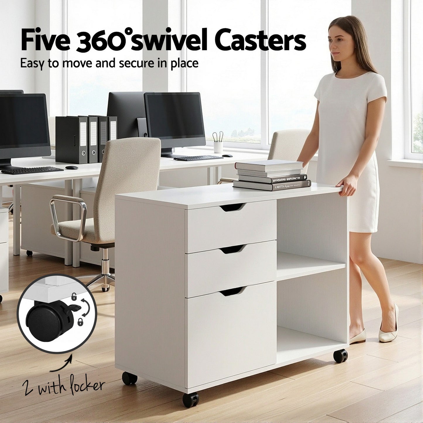 3 Drawer Mobile Filing Cabinet Printer Stand White | HomeAndLiving
