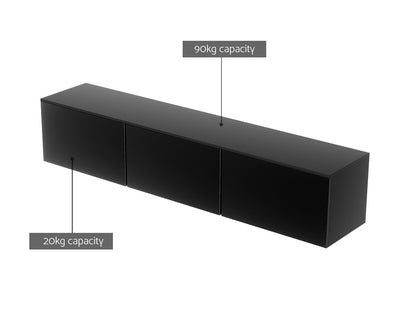 Floating Entertainment Unit Tv Cabinet High Glossy Black 3 Cabinets 200Cm