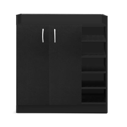 Sleek Black Shoe Rack Cabinet - 21 Pairs