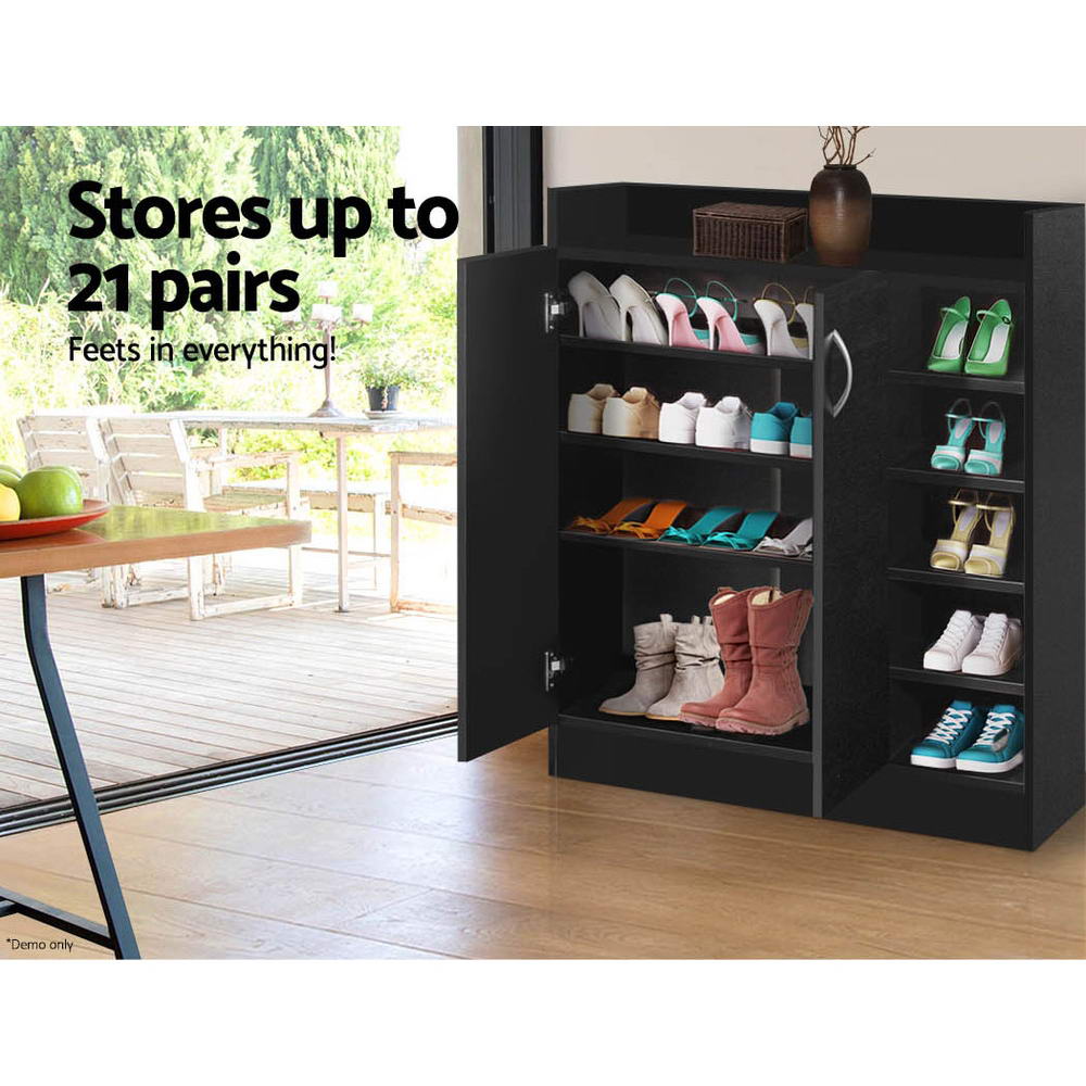Sleek Black Shoe Rack Cabinet - 21 Pairs