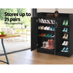 Sleek Black Shoe Rack Cabinet - 21 Pairs
