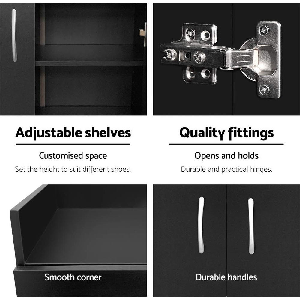 Sleek Black Shoe Rack Cabinet - 21 Pairs