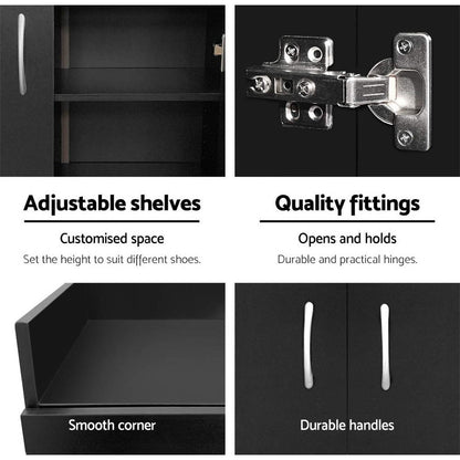 Sleek Black Shoe Rack Cabinet - 21 Pairs