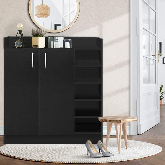 Sleek Black Shoe Rack Cabinet - 21 Pairs