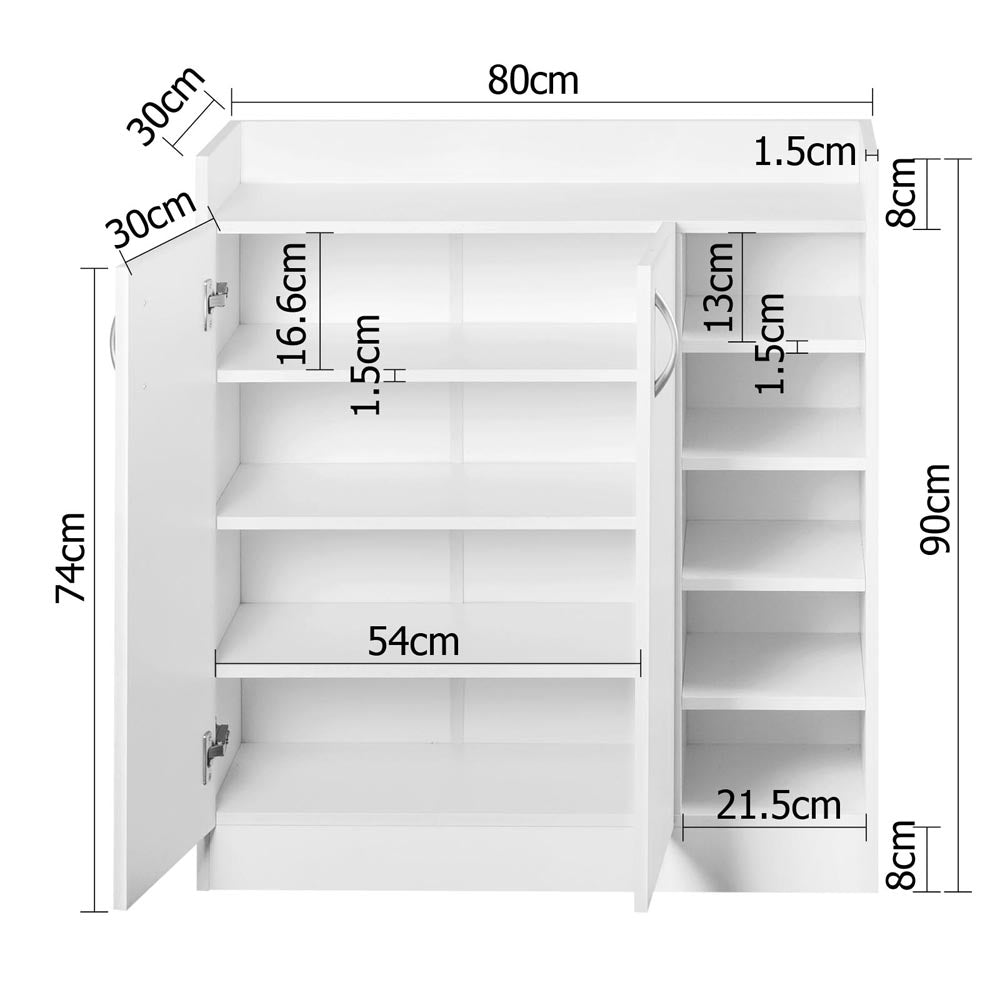 Shoe Storage Cabinet Adjustable Shelves 21 Pairs - White