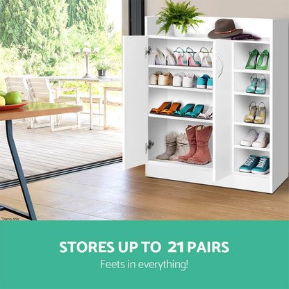 Shoe Storage Cabinet Adjustable Shelves 21 Pairs - White