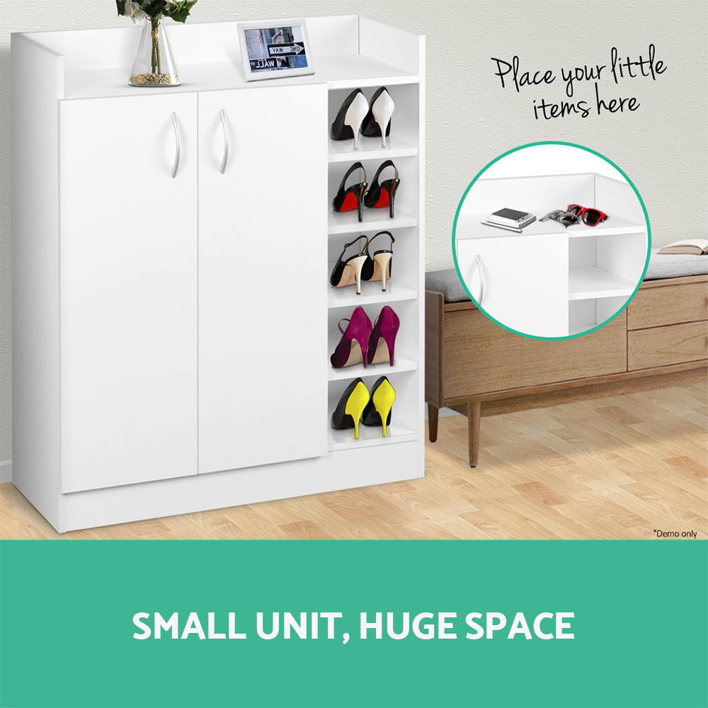 Shoe Storage Cabinet Adjustable Shelves 21 Pairs - White