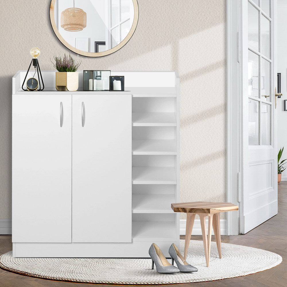 Shoe Storage Cabinet Adjustable Shelves 21 Pairs - White