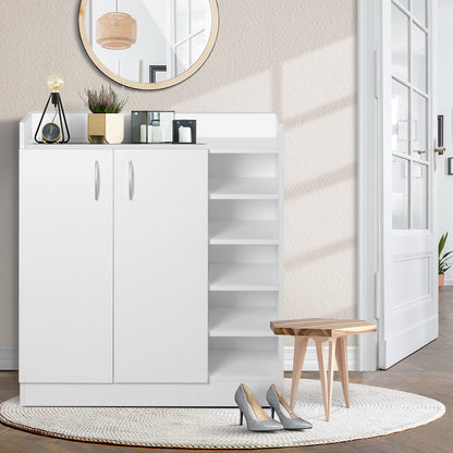 Shoe Storage Cabinet Adjustable Shelves 21 Pairs - White