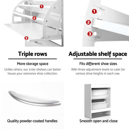 Shoe Rack Cabinet Adjustable Shelves 24 Pairs White Iris