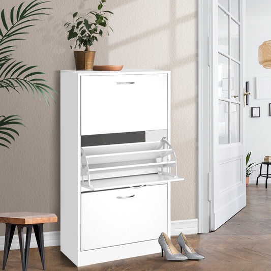 Adjustable White Shoe Rack Cabinet - 36 Pairs