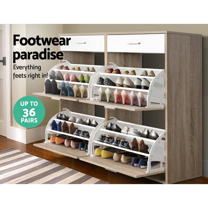 Heavy-Duty Shoe Rack Cabinet - 36 Pairs Pine