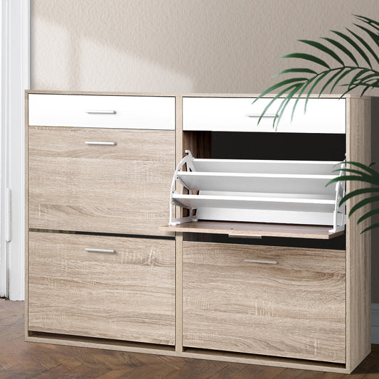 Heavy-Duty Shoe Rack Cabinet - 36 Pairs Pine