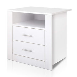 Bedside Table 2 Drawers With Shelf - Tara White