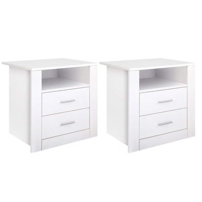 Bedside Table 2 Drawers White 51.5x39.5x54cm