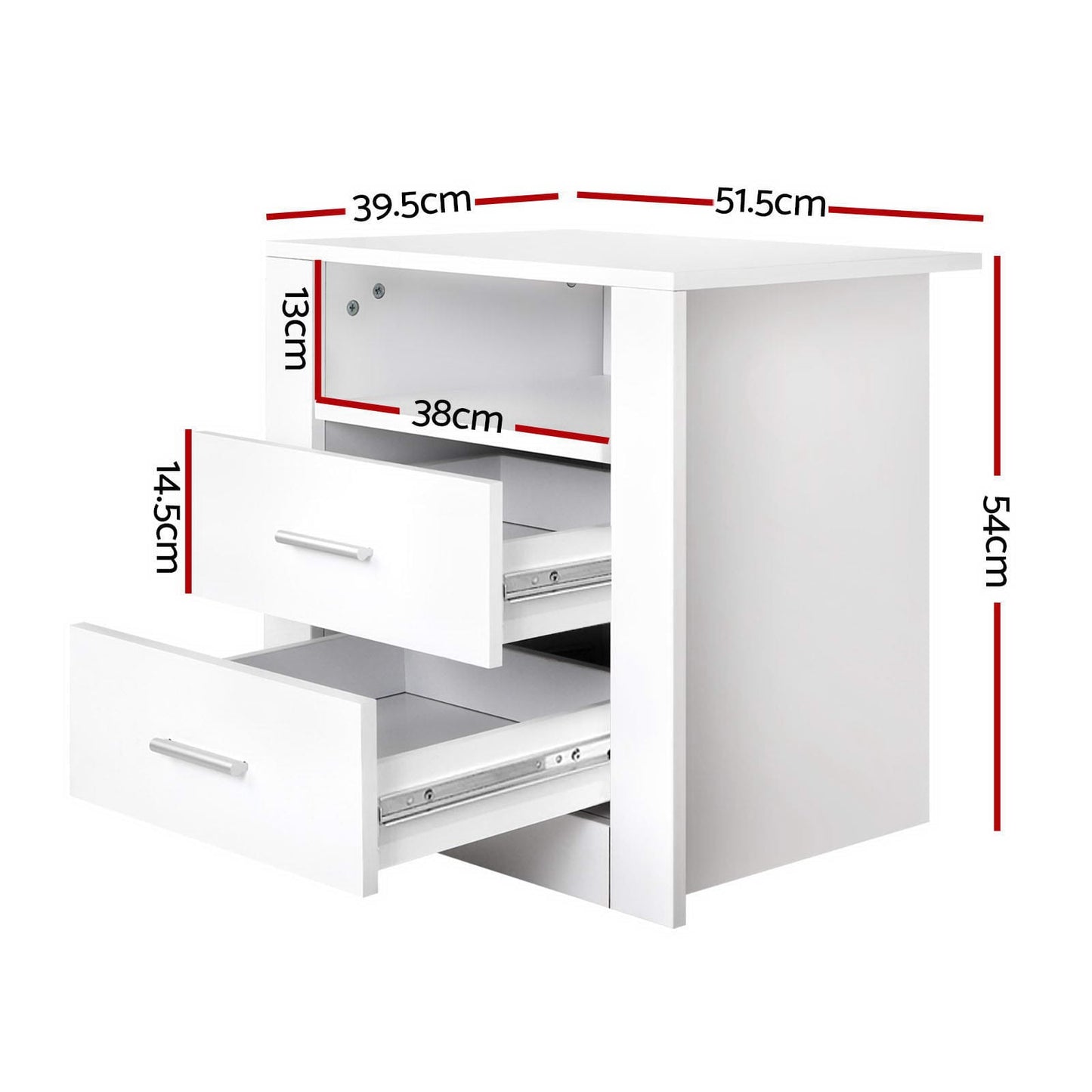 Bedside Table 2 Drawers White 51.5x39.5x54cm