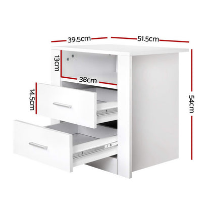 Bedside Table 2 Drawers White 51.5x39.5x54cm