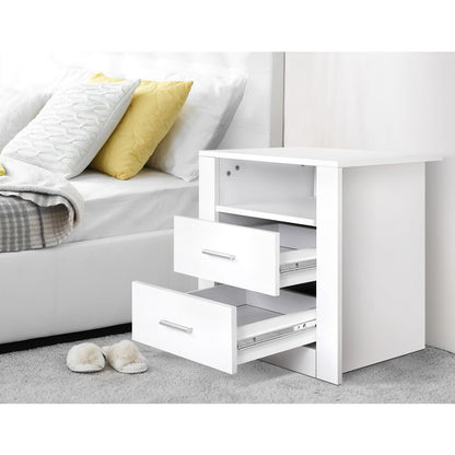 Bedside Table 2 Drawers White 51.5x39.5x54cm