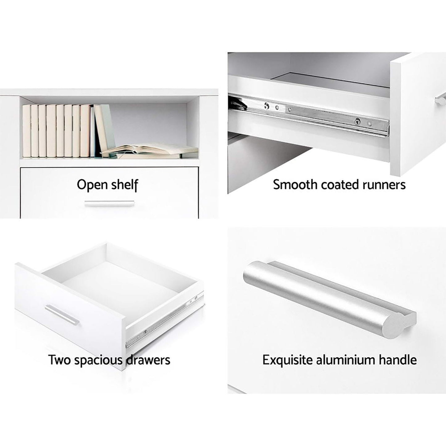 Bedside Table 2 Drawers White 51.5x39.5x54cm
