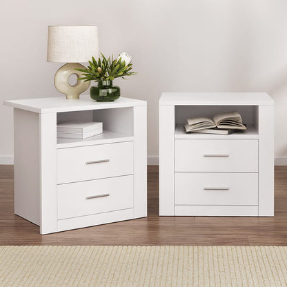 Bedside Table 2 Drawers White 51.5x39.5x54cm