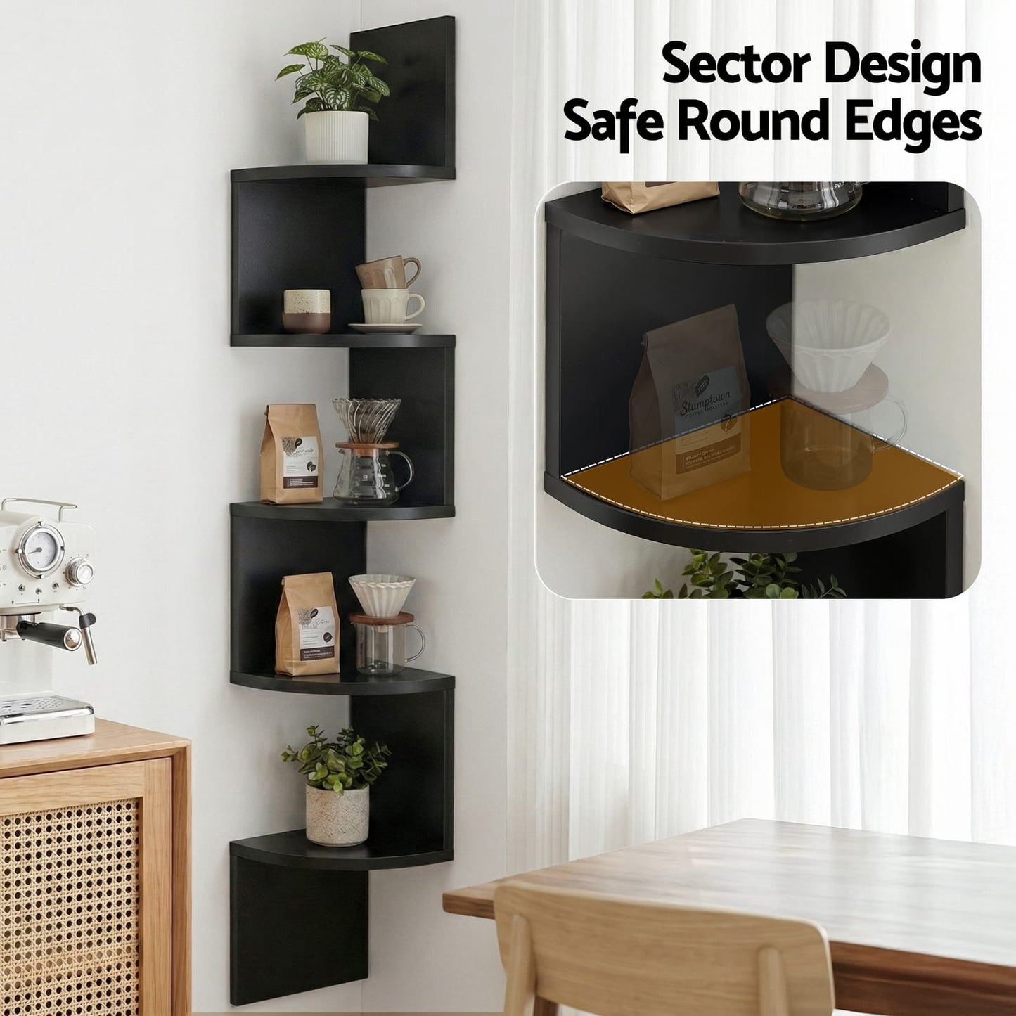 Corner Shelf 5 Tier Black 19x19x123cm