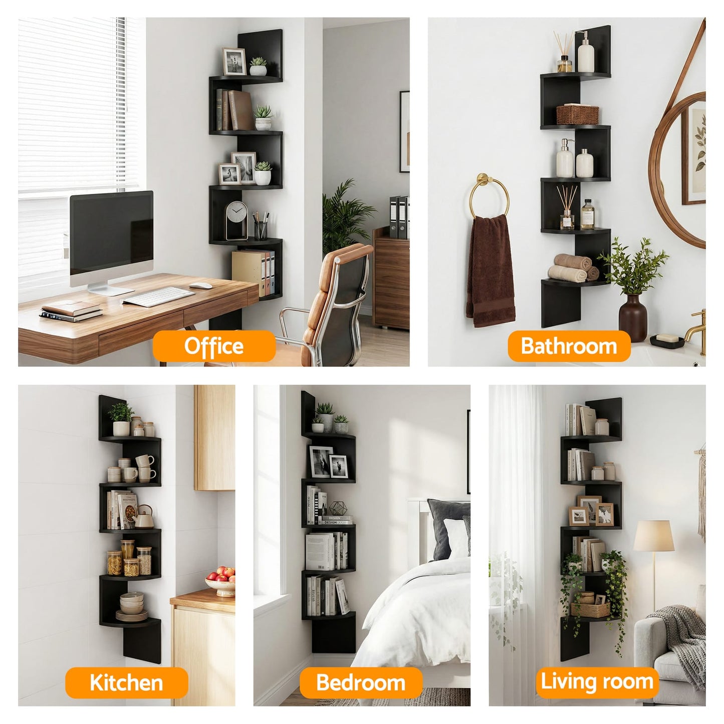 Corner Shelf 5 Tier Black 19x19x123cm