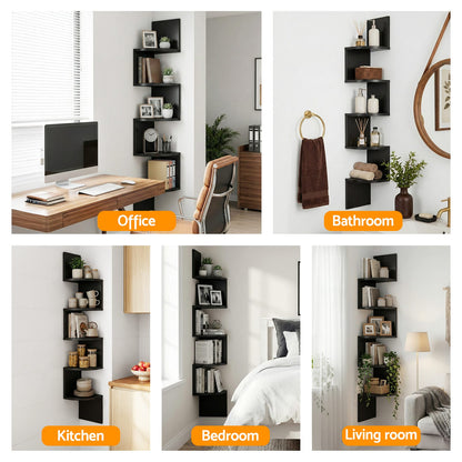 Corner Shelf 5 Tier Black 19x19x123cm