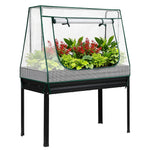 Elevated Metal Garden Bed Kit w Mini Greenhouse Cover 116x60cm Stand-Up Height Trellis