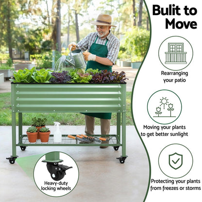 Raised Garden Bed Mobile Planter 115x60x81cm Steel with Storage Shelf