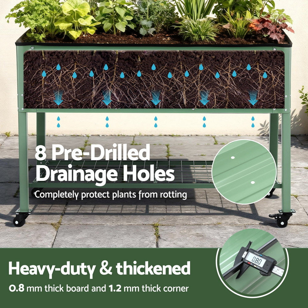 Raised Garden Bed Mobile Planter 115x60x81cm Steel with Storage Shelf