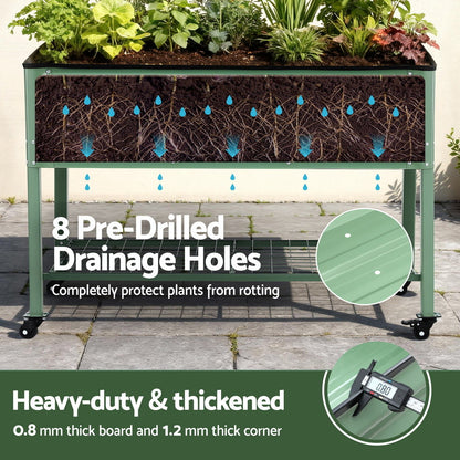 Raised Garden Bed Mobile Planter 115x60x81cm Steel with Storage Shelf