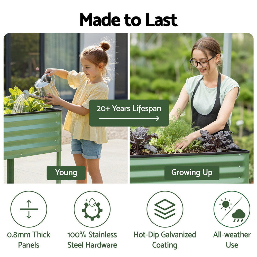 Raised Garden Bed Mobile Planter 115x60x81cm Steel with Storage Shelf