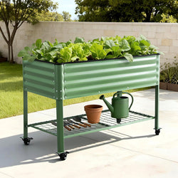 Raised Garden Bed Mobile Planter 115x60x81cm Steel with Storage Shelf
