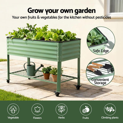 Raised Garden Bed Mobile Planter 115x60x81cm Steel with Storage Shelf