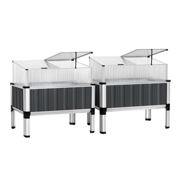  2x Outdoor Raised Garden Beds 80x49x74cm Galvanised Herb Planters
