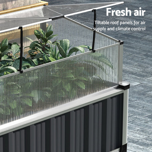 2x Outdoor Raised Garden Beds 80x49x74cm Galvanised Herb Planters