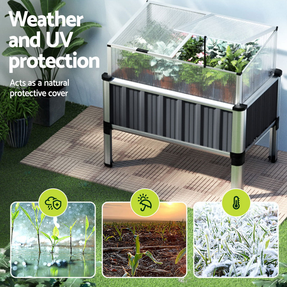 2x Outdoor Raised Garden Beds 80x49x74cm Galvanised Herb Planters