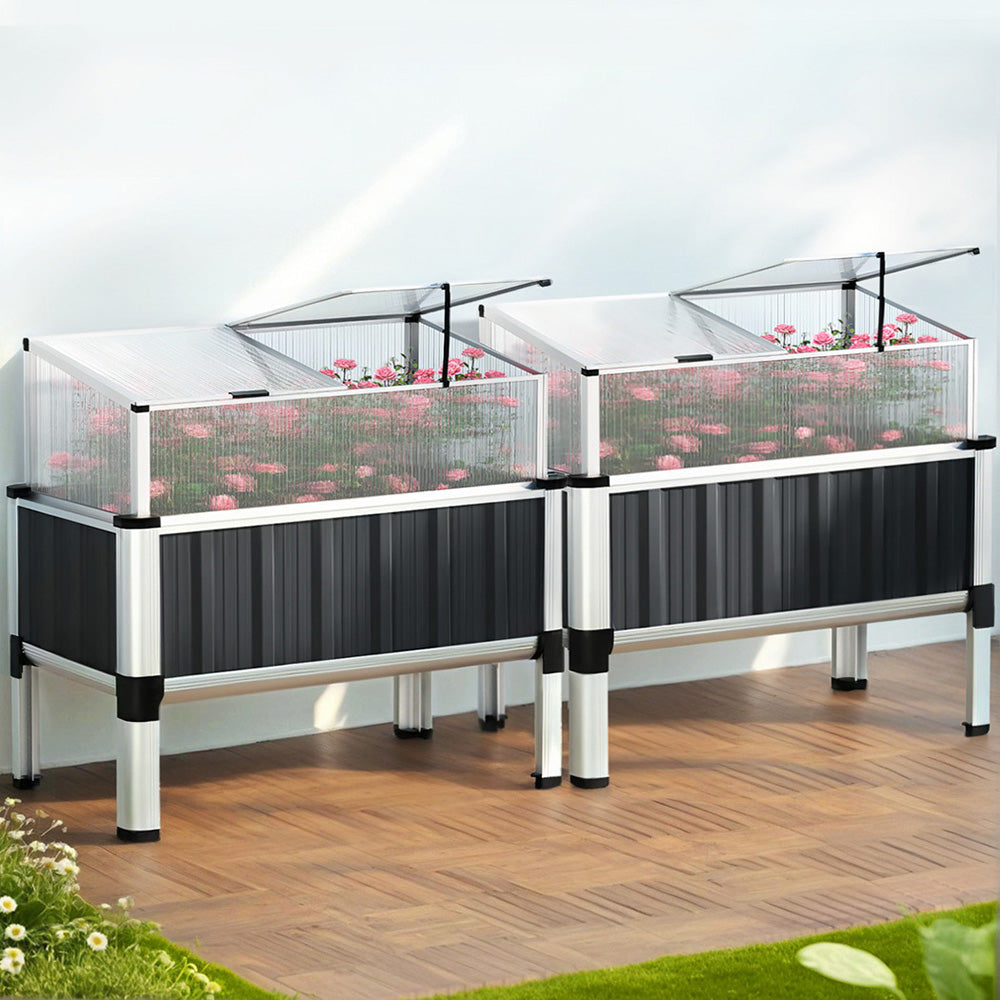 2x Outdoor Raised Garden Beds 80x49x74cm Galvanised Herb Planters