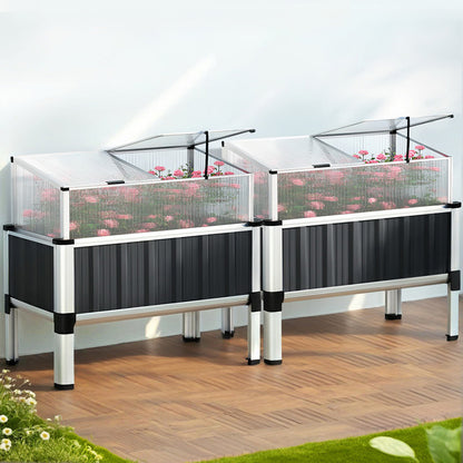 2x Outdoor Raised Garden Beds 80x49x74cm Galvanised Herb Planters