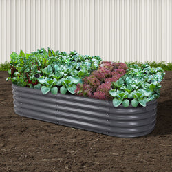 160x80x42cm Oval Raised Garden Bed - Galvanized Planter Box