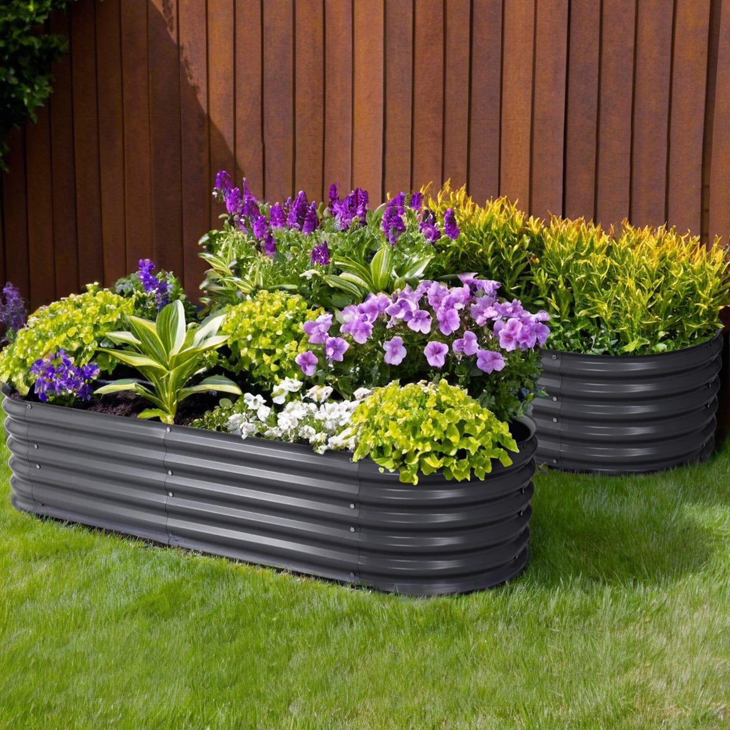 2x Raised Garden Bed 320X80X42cm Oval Planter Box Container Galvanised