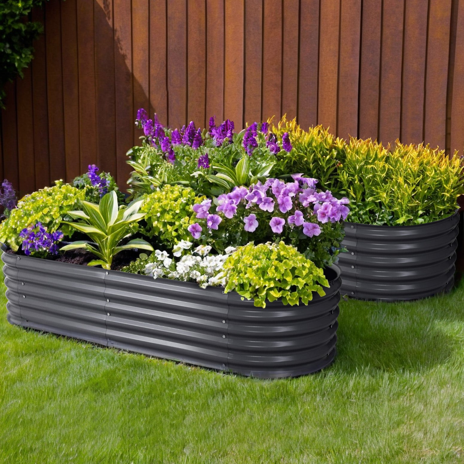 2x Raised Garden Bed 320X80X42cm Oval Planter Box Container Galvanised