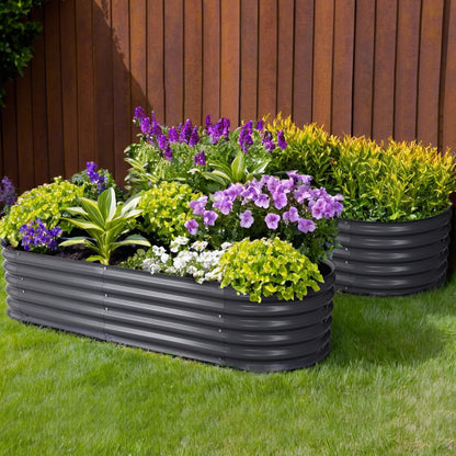 2x Raised Garden Bed 320X80X42cm Oval Planter Box Container Galvanised