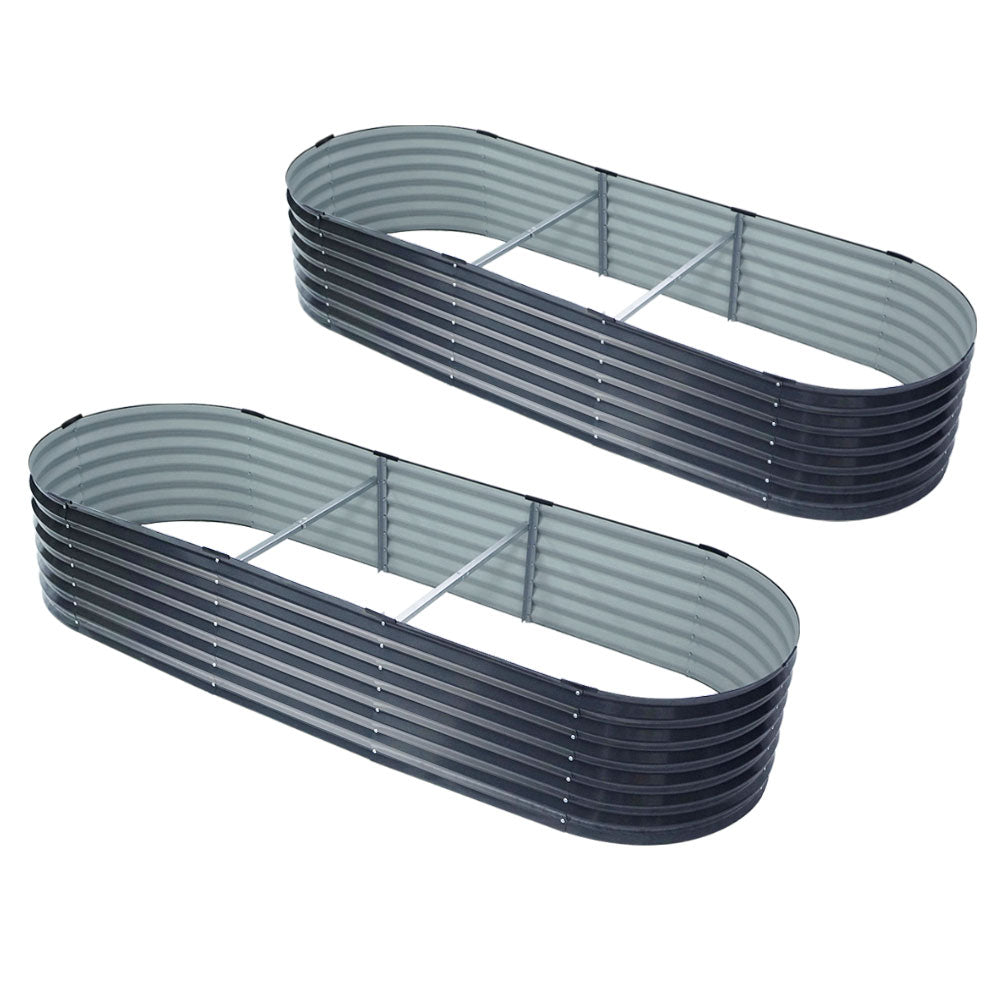 2x Raised Garden Bed 240X80X42cm Oval Planter Box Container Galvanised