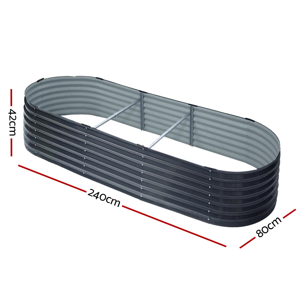 2x Raised Garden Bed 320X80X42cm Oval Planter Box Container Galvanised