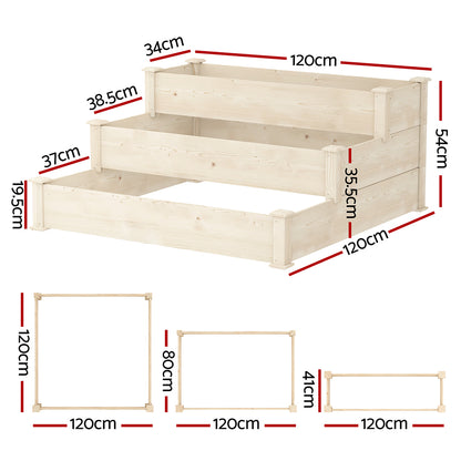 3-Tier Wooden Raised Garden Bed Elevated Ground Vegetable Planter Box